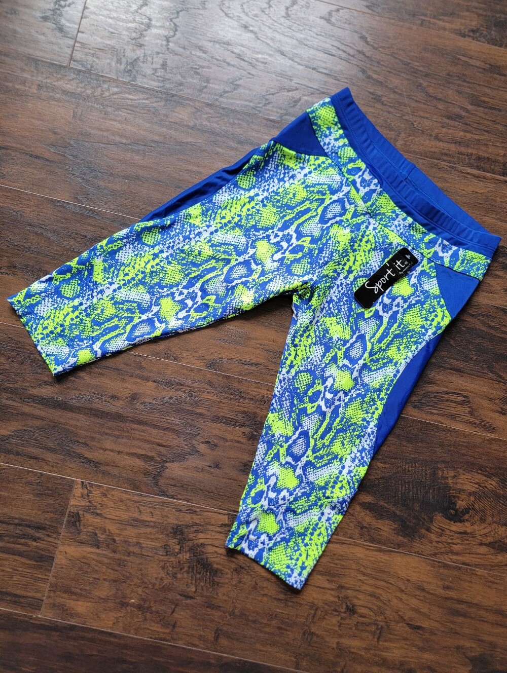 NWT wild neon snakeskin blue green spandex bike shorts capri caribana rave 80s